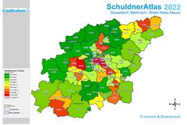 SchuldnerAtlas Regionalraum Düsseldorf 2022: Überschuldung von Verbrauchern